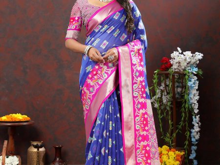 Lorenvalley Fashion Blue Organza Silk Woven Design with Meenakari Weaving Saree Hot on Sale