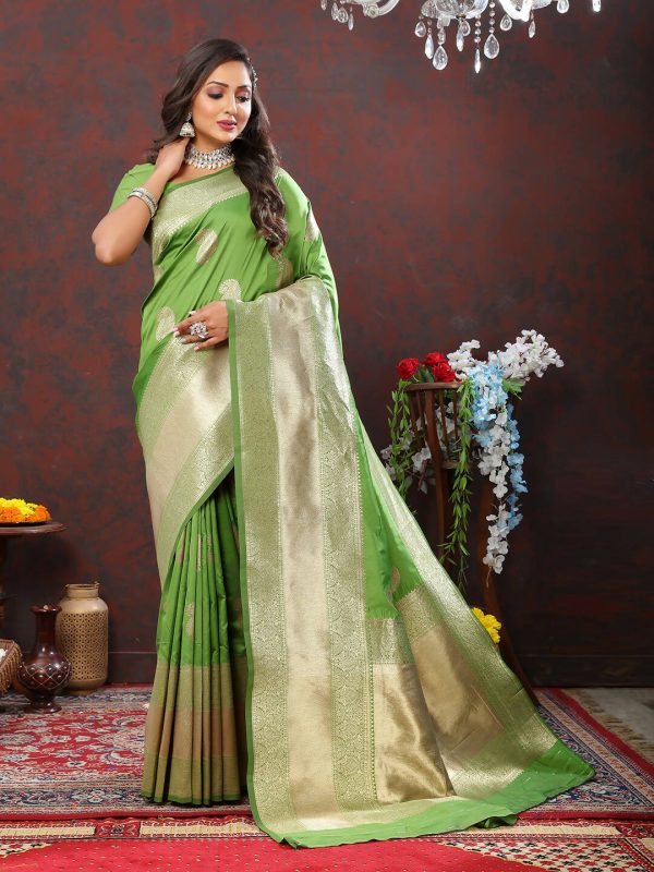 Lorenvalley Fashion Parotgreen Soft Silk Woven Design Gold Zari Weaving Saree Online Hot Sale