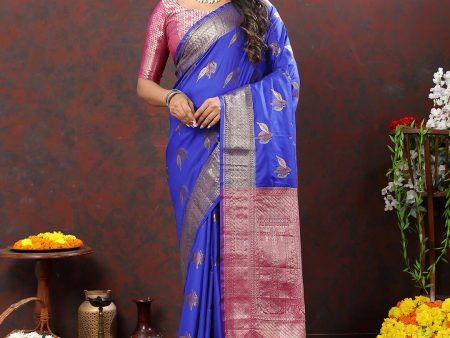 Lorenvalley Fashion Blue Soft Silk Woven Design Zari Weaving Saree Online now