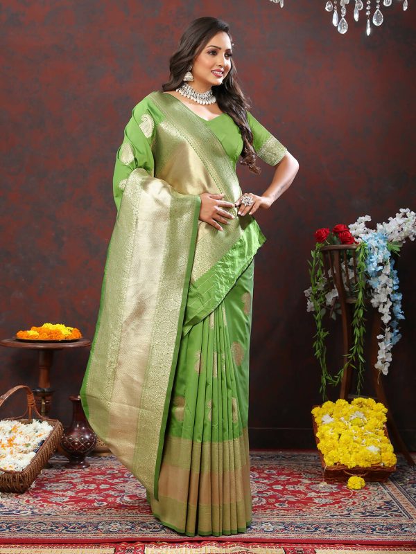 Lorenvalley Fashion Parotgreen Soft Silk Woven Design Gold Zari Weaving Saree Online Hot Sale