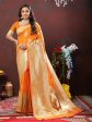 Lorenvalley Fashion Orange Soft Silk Woven Design Gold Zari Weaving Saree Supply