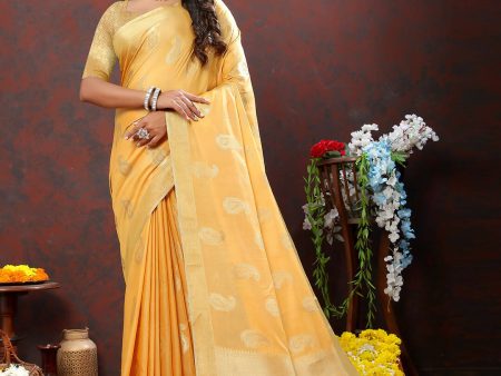 Lorenvalley Fashion Gold Cotton Woven Design with Zari Weaving Design Saree Cheap