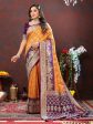 Lorenvalley Fashion Orange & Wine Patola Silk Woven Design Meenakari Weaving Saree Supply