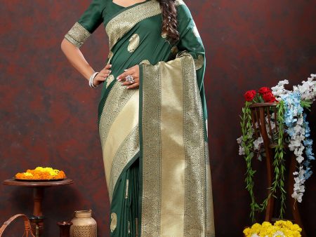 Lorenvalley Fashion Green Soft Silk Woven Design Gold Zari Weaving Saree Fashion