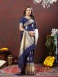 Lorenvalley Fashion Navyblue Soft Silk Woven Design Gold Zari Weaving Saree Cheap