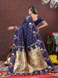 Lorenvalley Fashion Navyblue Soft Paithani Silk Woven Design Gold Zari Meenakari Weaving Saree For Discount