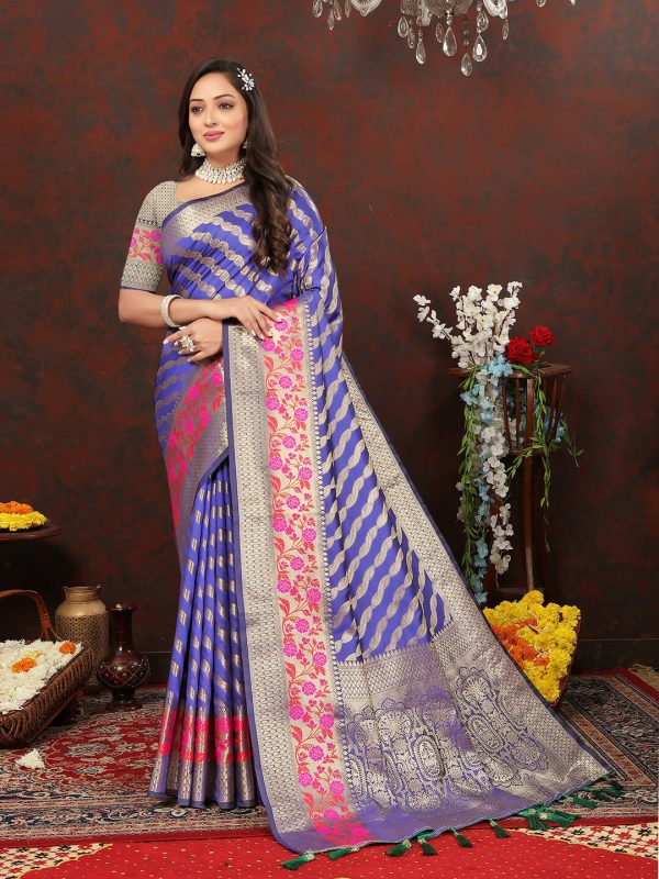 Lorenvalley Fashion Purple Soft Silk Woven Design with Zari Weaving Leheriya Design Saree Hot on Sale