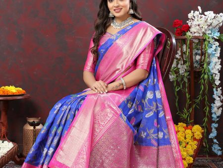 Lorenvalley Fashion Blue Cotton Woven Design Zari Meenakari Weaving Saree Sale