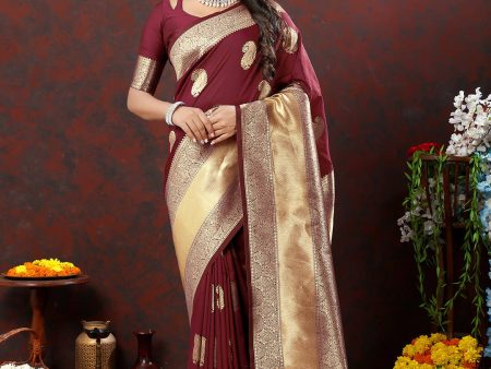 Lorenvalley Fashion Maroon Soft Silk Woven Design Gold Zari Weaving Saree Discount