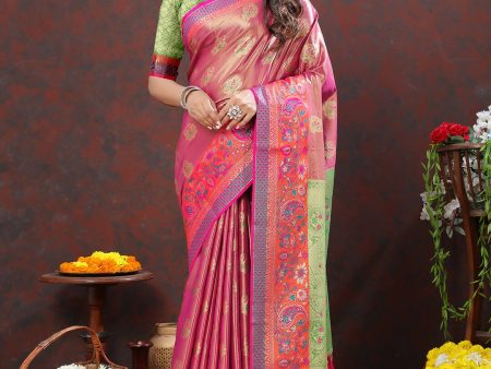 Lorenvalley Fashion Magenta Kanjivaram Silk Woven Design with Zari Weaving Saree Online Hot Sale