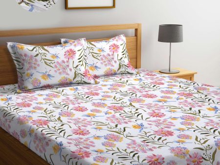 KLOTTHE Floral 300 TC Fitted Super King Bedsheet with 2 Pillow Covers Online Sale