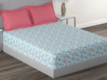 MYTRIDENT Blue White Geometric Cotton 144 TC Queen Bedsheet With 2 Pillow Covers Online