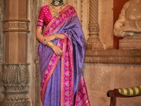 Purple Banarasi Weaving, Ultra Aqua Finish, Zari Work Banarasi Silk Saree - Rath Kunti For Cheap