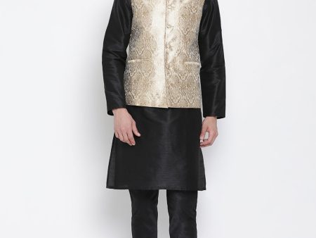 VM by Vastramay Men s Black Silk Blend Jacket, Kurta And Pyjama Set Fashion