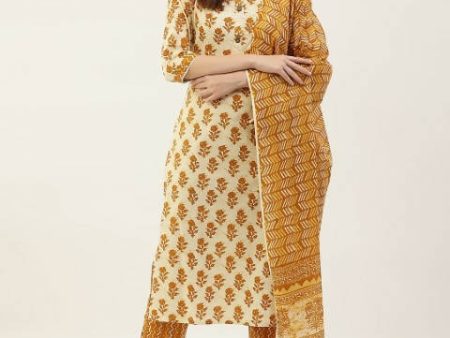 FIORRA Women s Yellow Cotton Straight Kurta Pant With Dupatta Hot on Sale