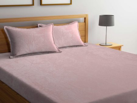 KLOTTHE Pink Woolen 300TC King Bedsheet Fitted Bedsheet With 2 Pillow Covers Supply