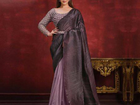 Lavender Banarasi Crush Silk Sequence Thread & Stone Work  Texture Pallu Saree - Mohmanthan Kimiya For Cheap