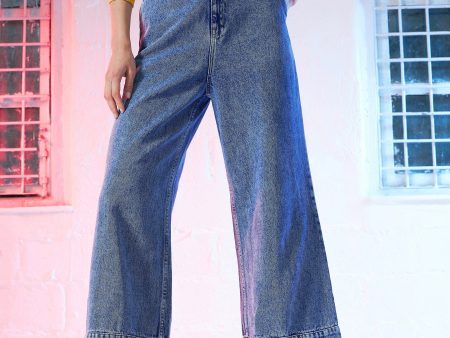 Lyush Women Basic Blue Wide Leg Extended Bottom Jeans Supply