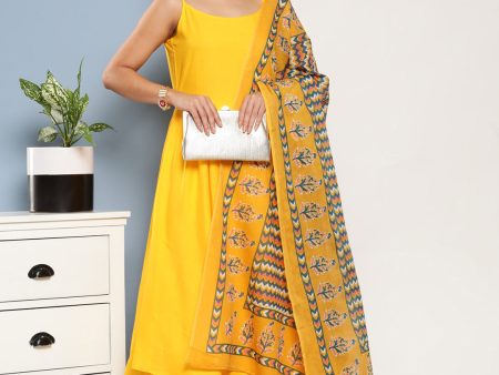 InWeave Women s Yellow Ray Strappy Kurta Set With Yellow Zig Zag Cotton Dupatta Supply