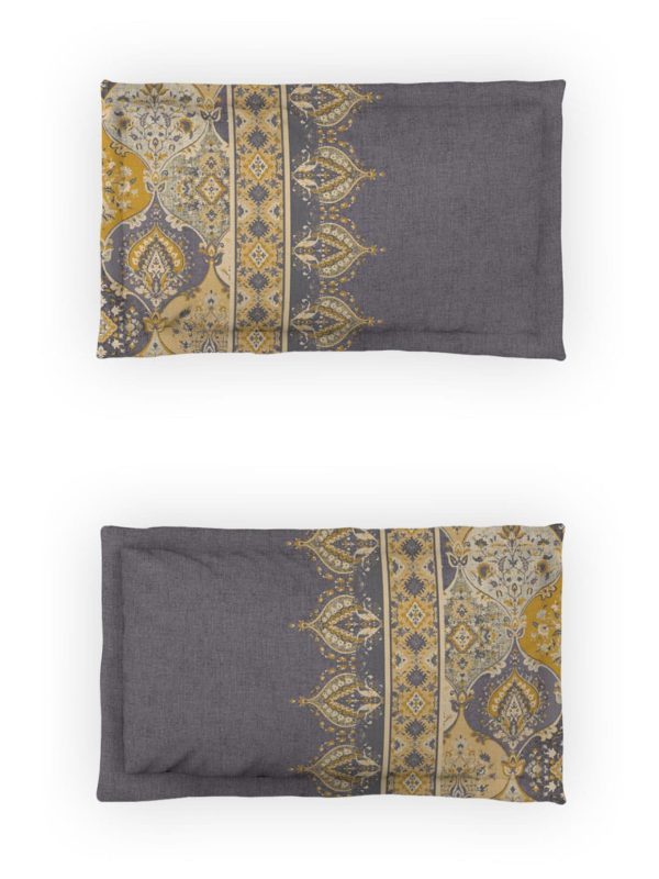 DDecor Grey & Yellow Ethnic Motifs Cotton 140 TC King Bedsheet With 2 Pillow Covers Fashion