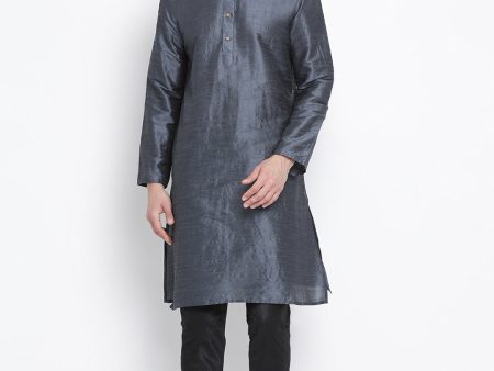 VM by Vastramay Men s Grey Silk Blend Kurta Pyjama Set Sale