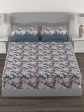 MYTRIDENT Blue Green Floral Cotton 144 TC Queen Bedsheet With 2 Pillow Covers Online Hot Sale