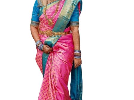 Vamika Weaving Banarasi Jacquard pink Kanjivaram Saree For Cheap