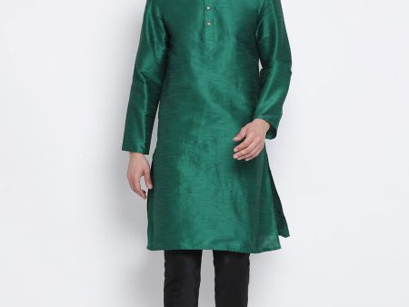 VM by Vastramay Men s Green Silk Blend Kurta Pyjama Set Cheap