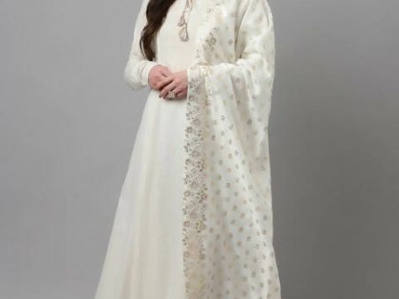 FIORRA Women s White Pure Cotton Flared Kurta Palazzo Set With Dupatta Online now