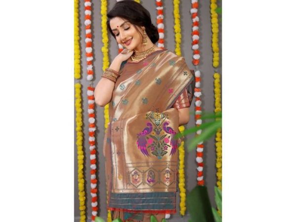 Aastha Fashion Women s Teal Paithani Silk Zari Woven Saree with Blouse For Cheap