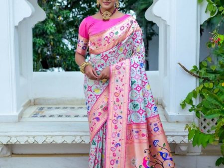 Aastha Fashion Aqua Blue Woven Paithani Silk Saree with Blouse Sale