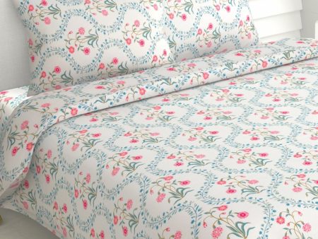 haus & kinder Blossoms Pink & White 186 TC Cotton Queen Bedsheet With 2 Pillow Covers Supply