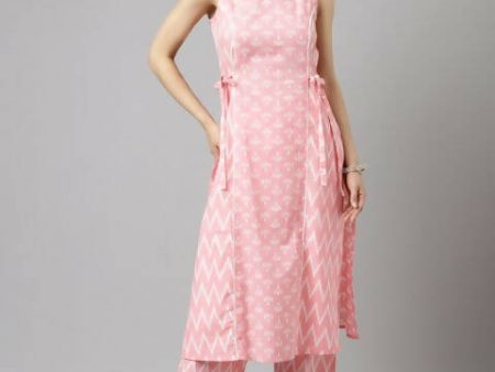 FIORRA Women s Baby Pink Cotton A-Line Kurta Set on Sale