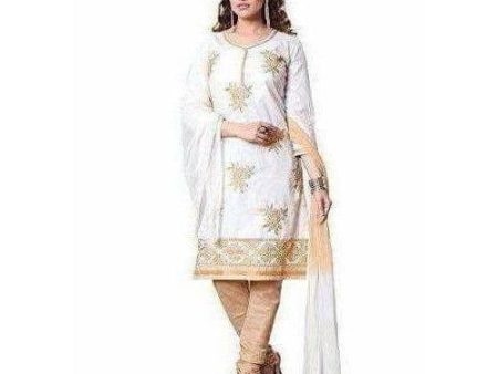 Cotton Embroidered Unstitched Salwar Suit - White For Discount