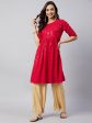 InWeave Women s Ruby Red Chikankari Anarkali Kurta Online