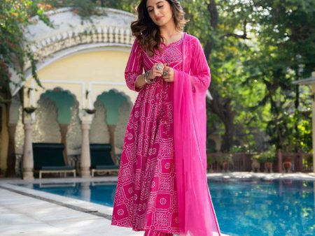 Indian Clothing Malishka Women s Pink Cotton Bandhani Kurta Pant Set With Dupatta - Pink Fashion