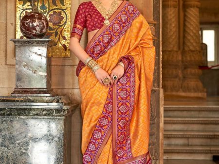 Orange Banarasi Weaving, Ultra Aqua Finish, Zari Work Banarasi Silk Saree - Rath Kunti Discount