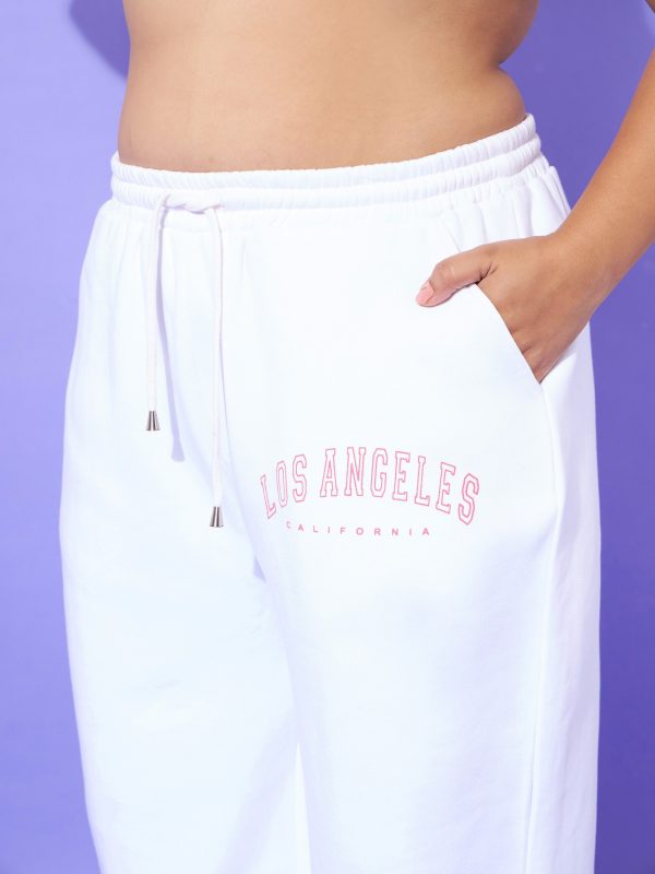 Lyush Women White Fleece LOS ANGELES Hoodie With Track Pants Online now