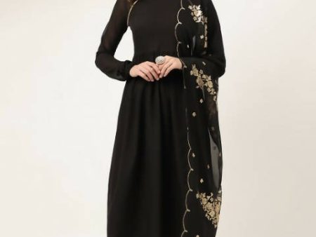 FIORRA Women s Black Poly Crepe Flared Kurta Pant With Dupatta Online now