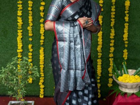 Aastha Fashion Black Woven Soft Handloom Silk Saree with Blouse Online Sale