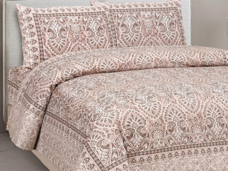 Lali Prints Brown & White Ethnic Motifs Cotton 180 TC King Bedsheet with 2 Pillow Covers Fashion