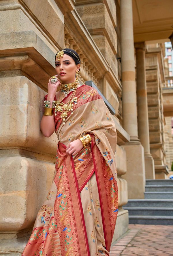 Dirt Brown Superior V.P.Silk Woven Printed Patola Silk Saree - Rewaa Milano Fashion