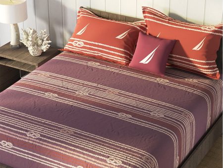 Nautica Purple & Orange Striped Cotton 160 TC King Bedsheet With 2 Pillow Covers Cheap