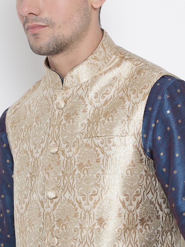 VM by Vastramay Men s Blue Silk Blend Jacket, Kurta And Pyjama Set Fashion