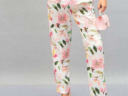 Lyush Women White Satin Floral Darted Pants For Sale