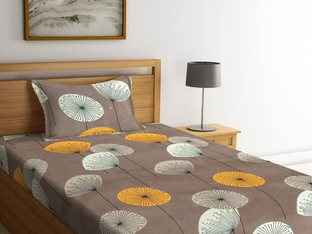 KLOTTHE Brown & Yellow Floral 210 TC Cotton Bedsheet with Pillow Cover For Sale