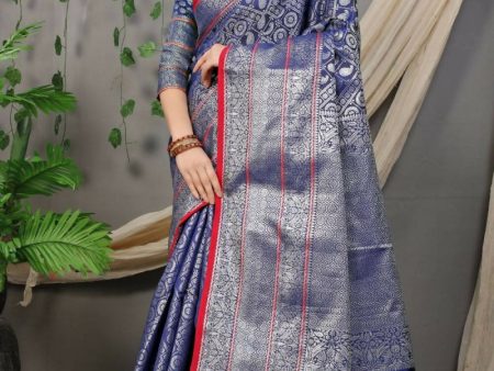 Aastha Fashion Blue Woven Kanchipuram Silk Saree with Blouse Online