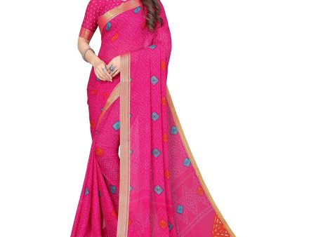 Vamika Pink Georgette Printed With Lace Saree Cheap