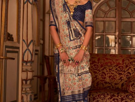 Dark Blue P V Silk Digital Print, Zari Work Printed Saree - Rewaa Parampara Fashion