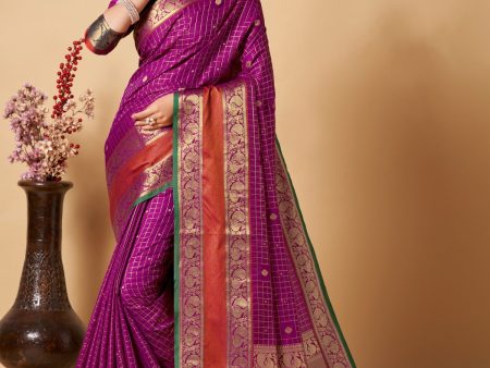 NOZ2TOZ Women Party Wear Banarasi Silk Saree with Un Stitched Blouse - Purple For Discount